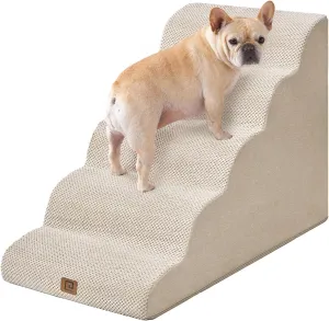 EHEYCIGA Curved Dog Stairs Ramp for High Beds, 5-Step Extra Wide Dog Steps for Small Dogs and Cats, Pet Stairs for High Bed Climbing, Non-Slip Balanced Pet Step Indoor, Beige