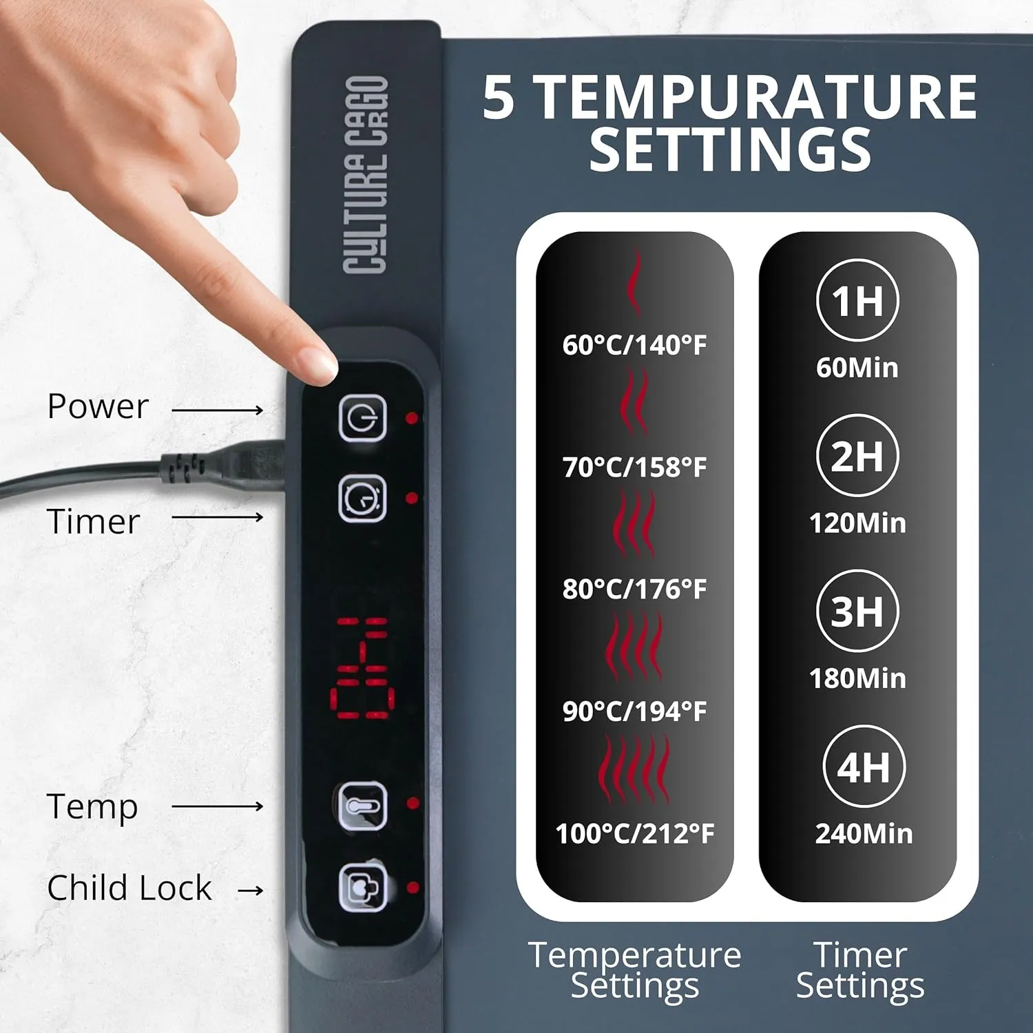 Electric Food Warming Mat - 5 Full Surface Heat Setting - Rapid Heating Electric Mat to Keep Food Warm at Parties, Gatherings or Camping - Daily Kitchen or Commercial Use - Portable w/Child Lock