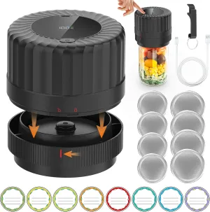 Electric Mason Jar Vacuum Sealer for Cannning＆Food Storage,Led Display,All-in-One Mason Jars Kit for Wide Mouth＆Regular Mouth Jars,Cordless Vacuum Sealer for Kitchen Supplies-8 Jar Lids
