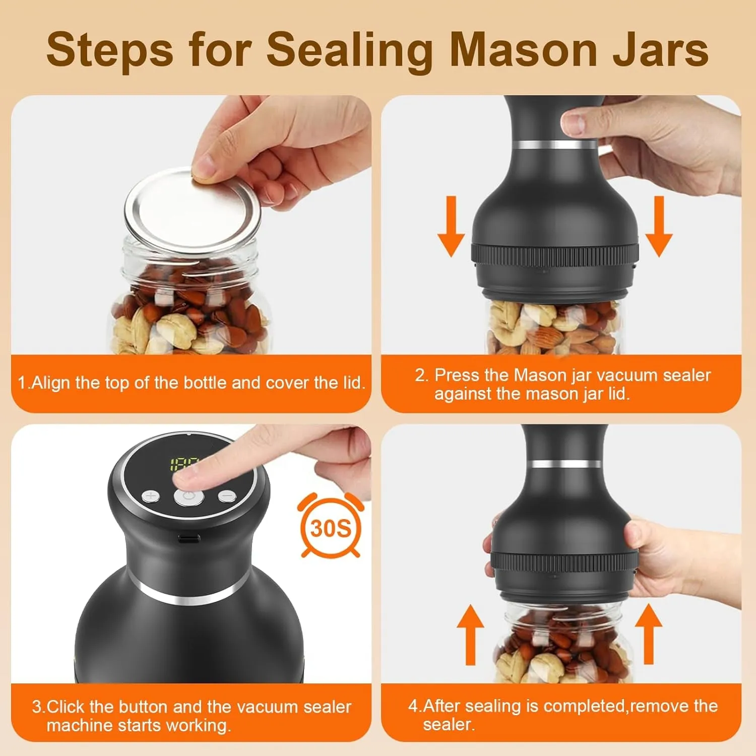 Electric Mason Jar Vacuum Sealer Kit - Compatible with Wide & Regular Mouth Canning Lids, Includes Vacuum Seal Bags & Wine Stoppers for Food Storage & Preservation