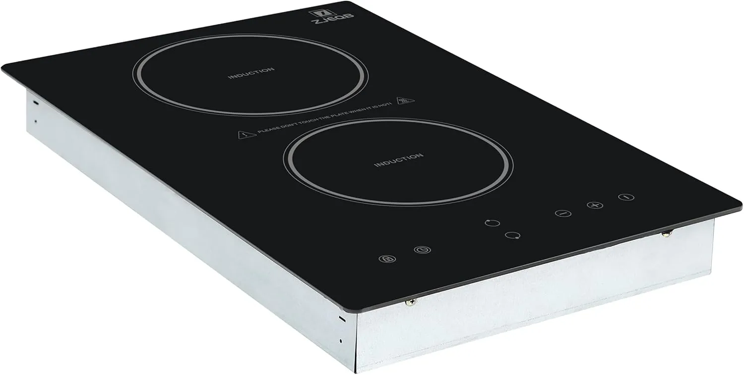 Electric Stove Induction Cooktop Vertical with Dual Burners Vitro Smooth Surface double induction cooktop 110v, 12 Inch, Black Ceramic Glass Portable