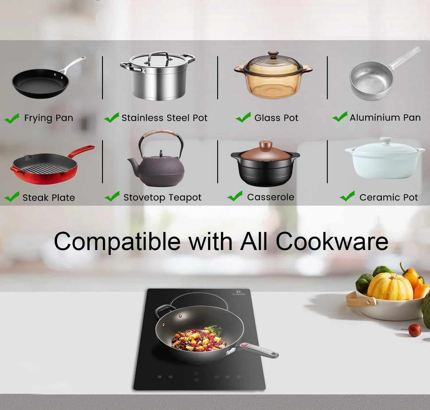 Electric Stove Induction Cooktop Vertical with Dual Burners Vitro Smooth Surface double induction cooktop 110v, 12 Inch, Black Ceramic Glass Portable