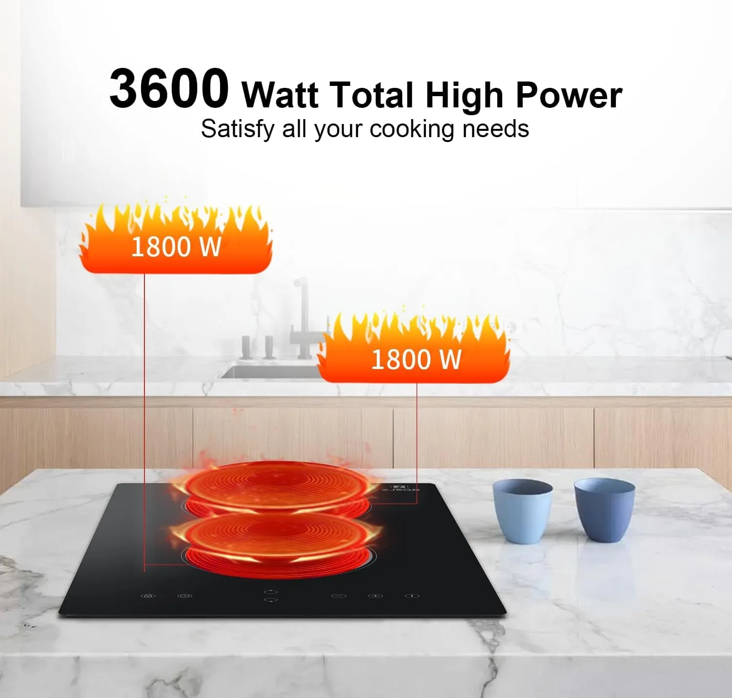 Electric Stove Induction Cooktop Vertical with Dual Burners Vitro Smooth Surface double induction cooktop 110v, 12 Inch, Black Ceramic Glass Portable