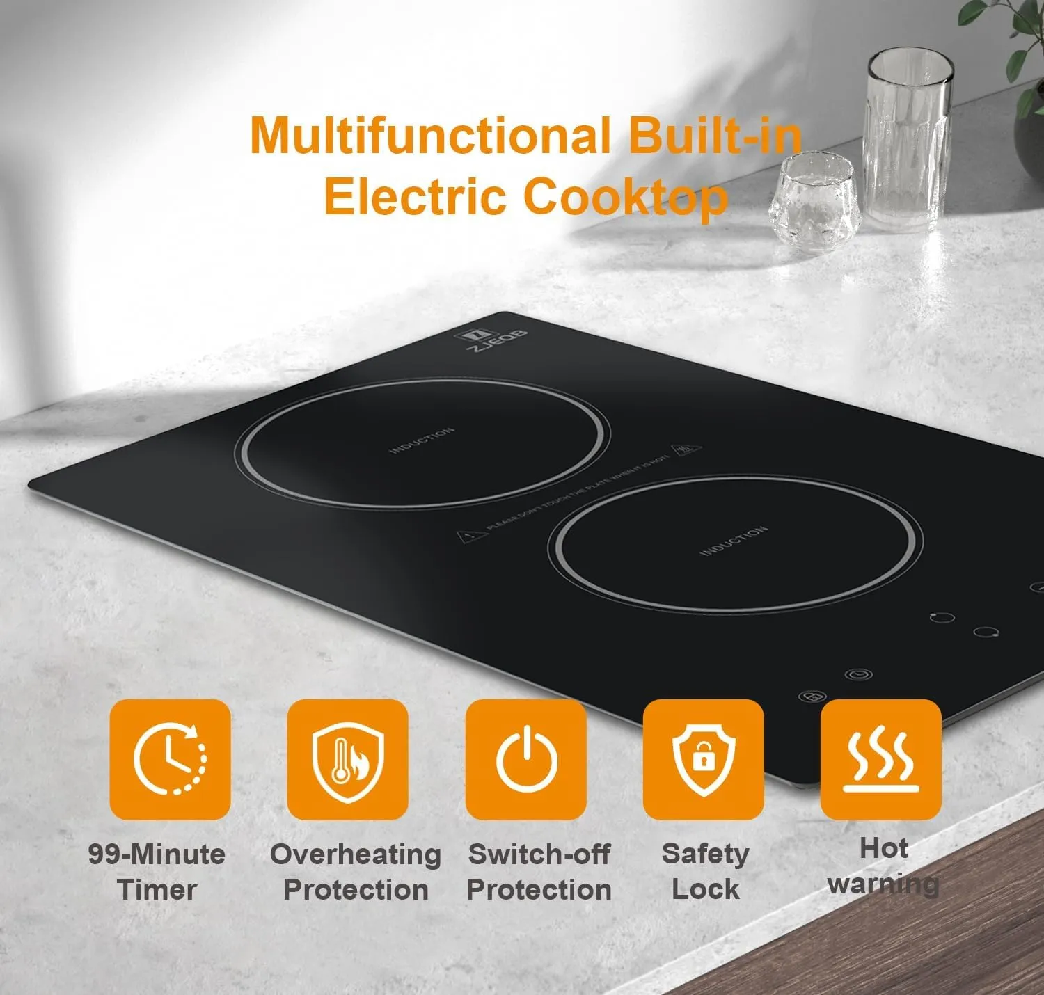Electric Stove Induction Cooktop Vertical with Dual Burners Vitro Smooth Surface double induction cooktop 110v, 12 Inch, Black Ceramic Glass Portable