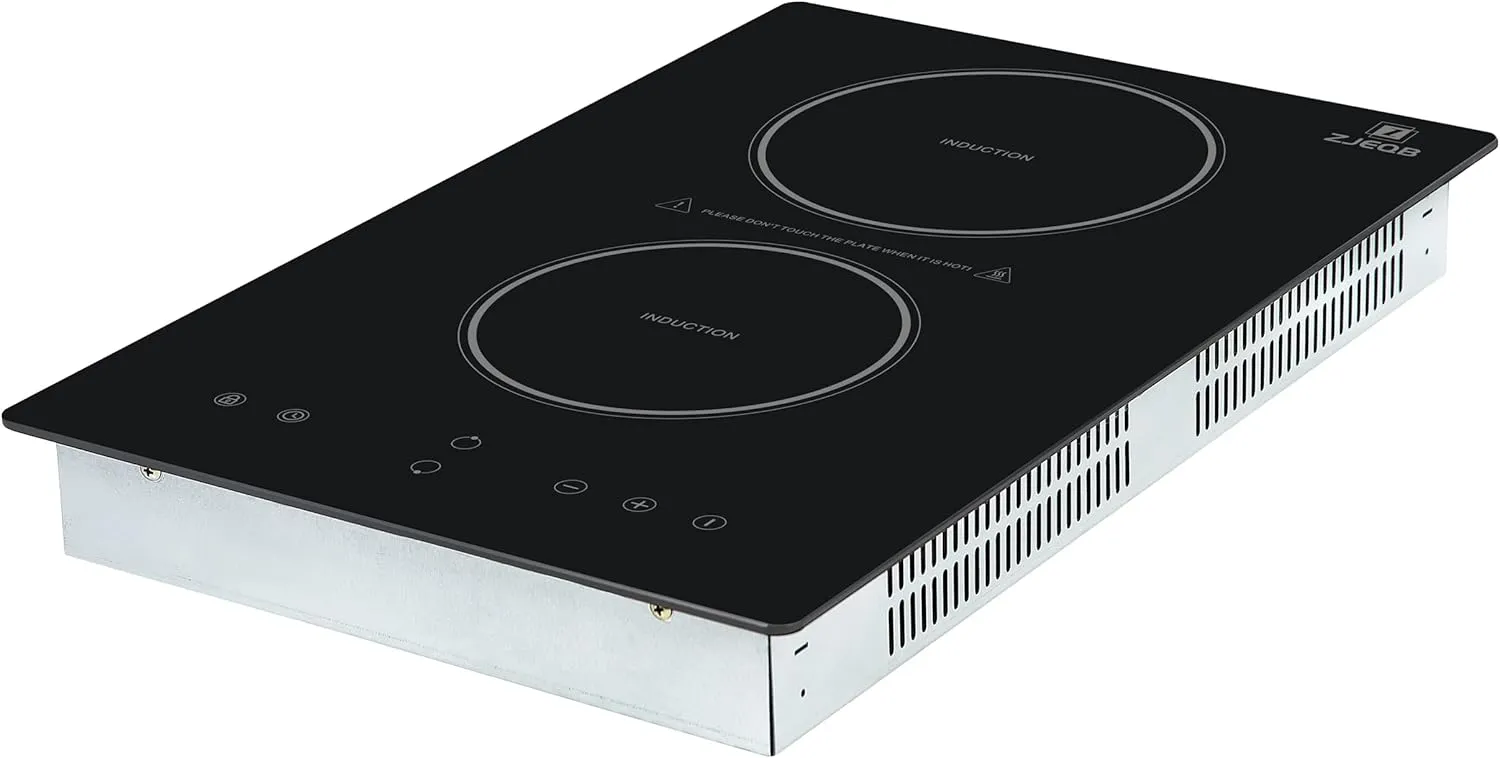 Electric Stove Induction Cooktop Vertical with Dual Burners Vitro Smooth Surface double induction cooktop 110v, 12 Inch, Black Ceramic Glass Portable