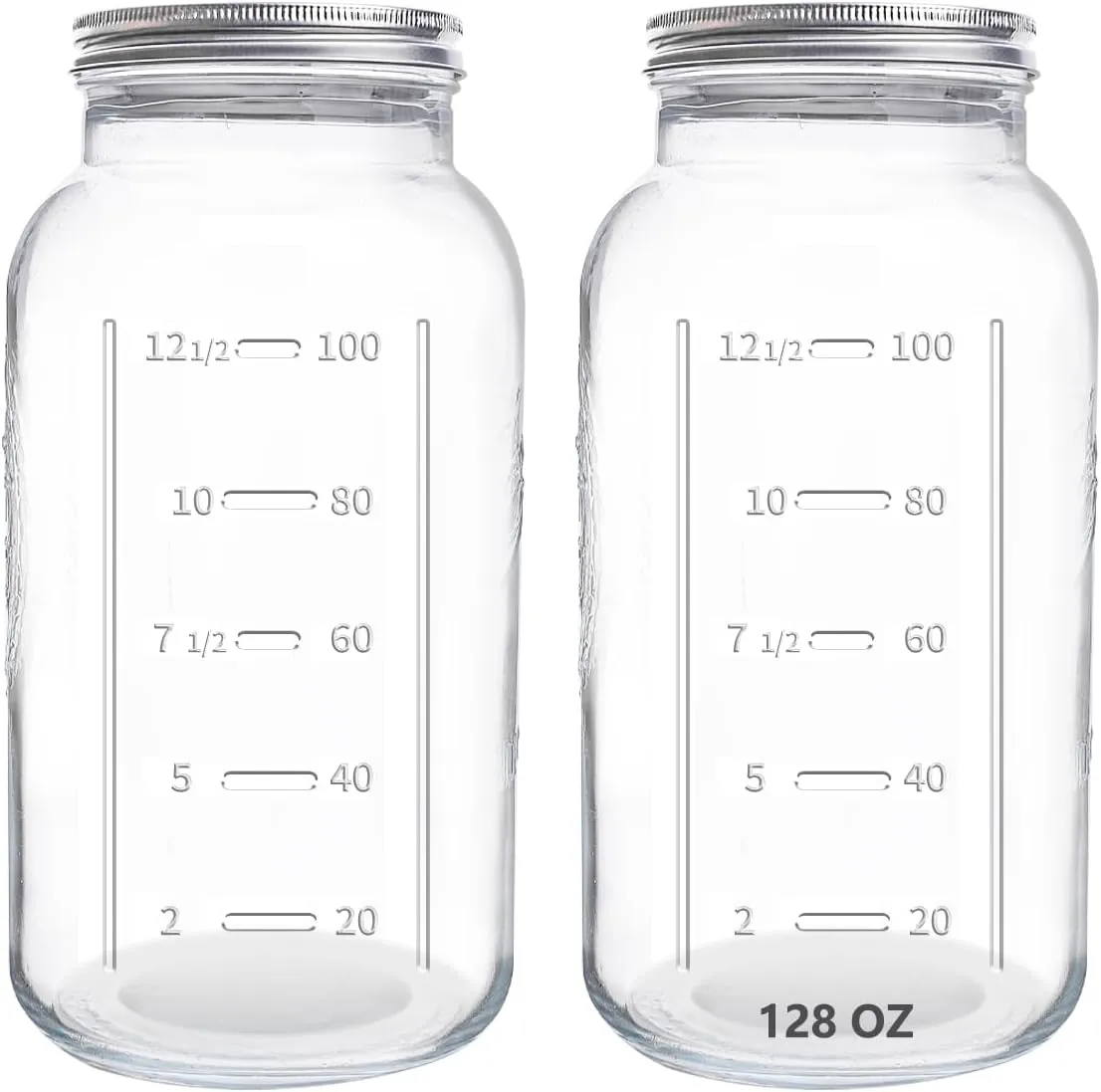 eleganttime 128 oz Mason Jars Extra Wide Mouth 2 Pack, 1 Gallon Glass Large Jars with Airtight Lid, Safe for Food Storage,Curing, Fermentation and Preservation
