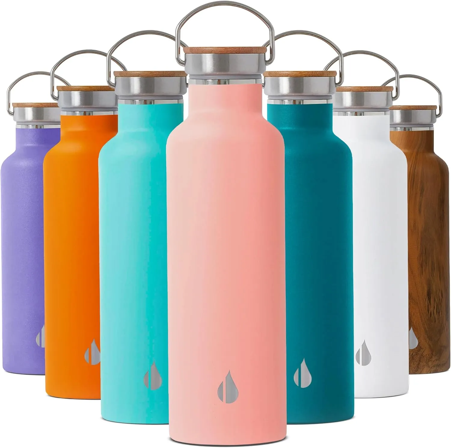 Elemental Classic Stainless Steel Water Bottle - 25oz Leak Proof Double Wall Insulated Water Bottle for Travel, Gym, Sports and Hydration - Thermos Water Bottles with Bamboo Lid - Matte Rose