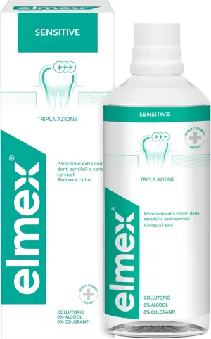 elmex Collutorio Sensitive 1 Flacone da 400ml I Protezione Extra dai Denti Sensibili e Dalla Carie Radicolare I Con fluoruro amminico