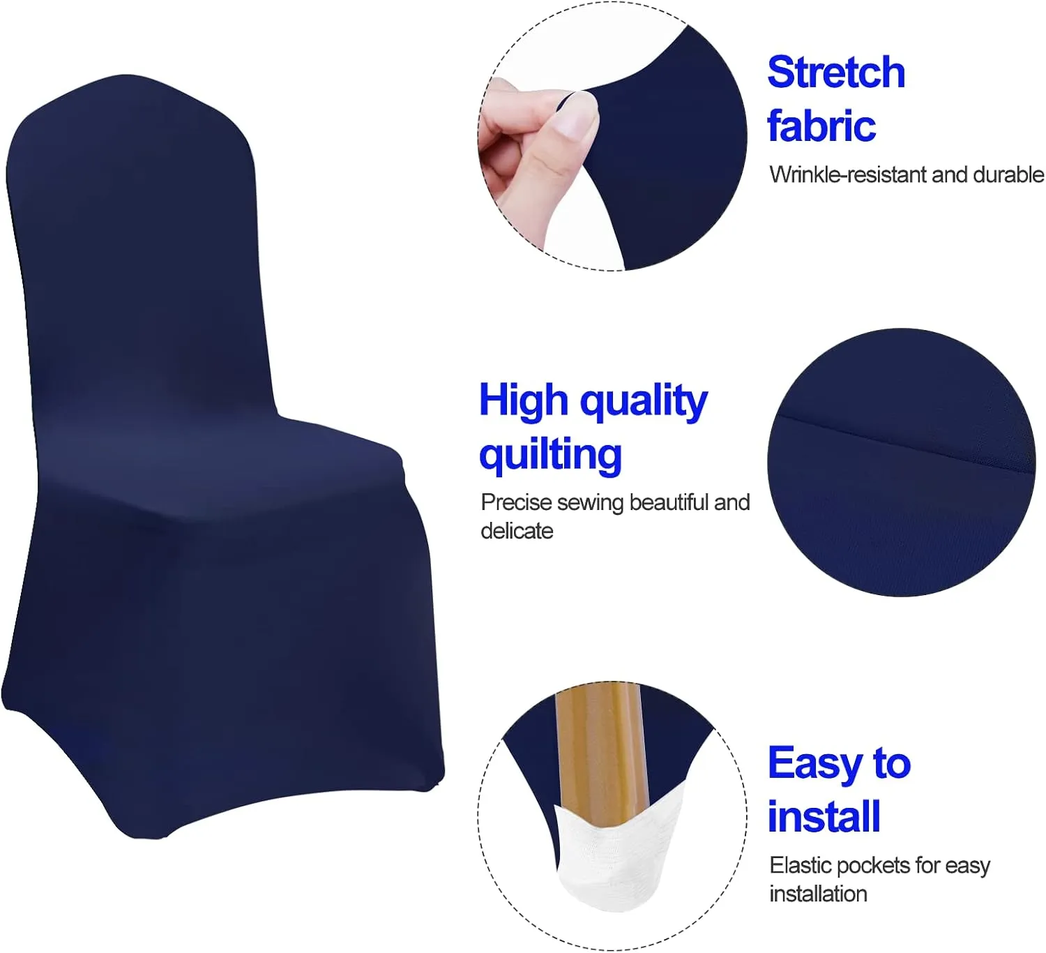 EMART Navy Blue Chair Covers 20 Pcs Spandex Stretch Universal Standard Seat Slipcovers Fitted for Wedding Bulk, Party, Banquet and Holidays Celebration