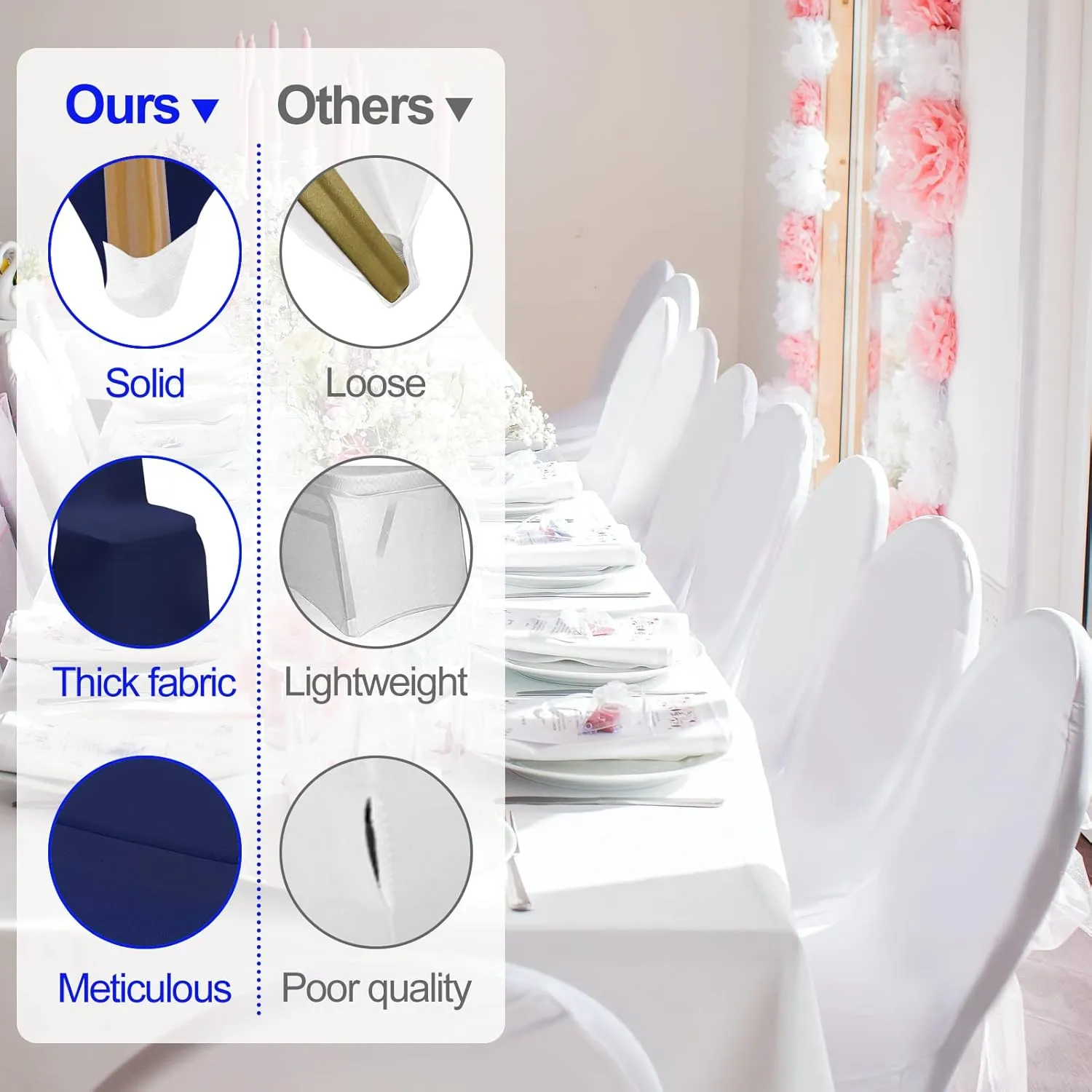 EMART Navy Blue Chair Covers 20 Pcs Spandex Stretch Universal Standard Seat Slipcovers Fitted for Wedding Bulk, Party, Banquet and Holidays Celebration
