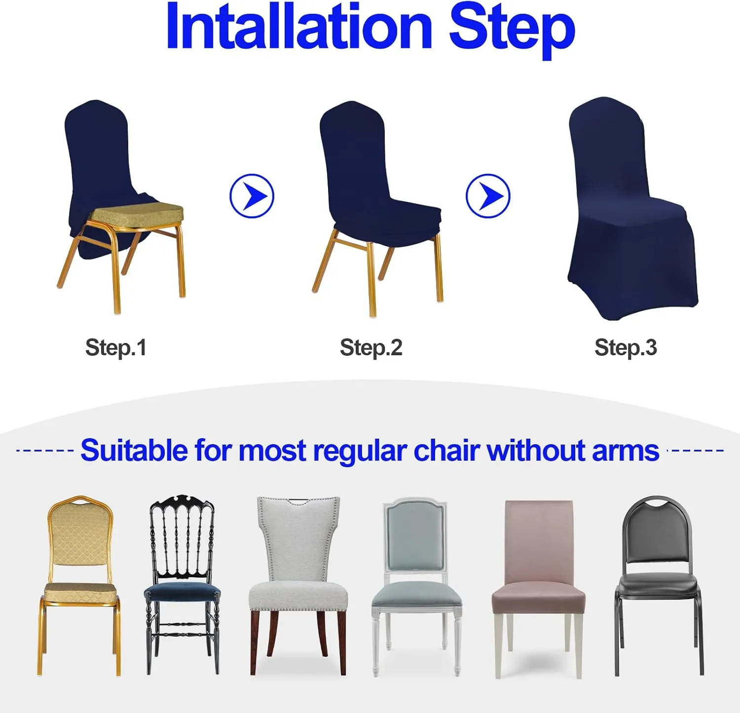 EMART Navy Blue Chair Covers 20 Pcs Spandex Stretch Universal Standard Seat Slipcovers Fitted for Wedding Bulk, Party, Banquet and Holidays Celebration