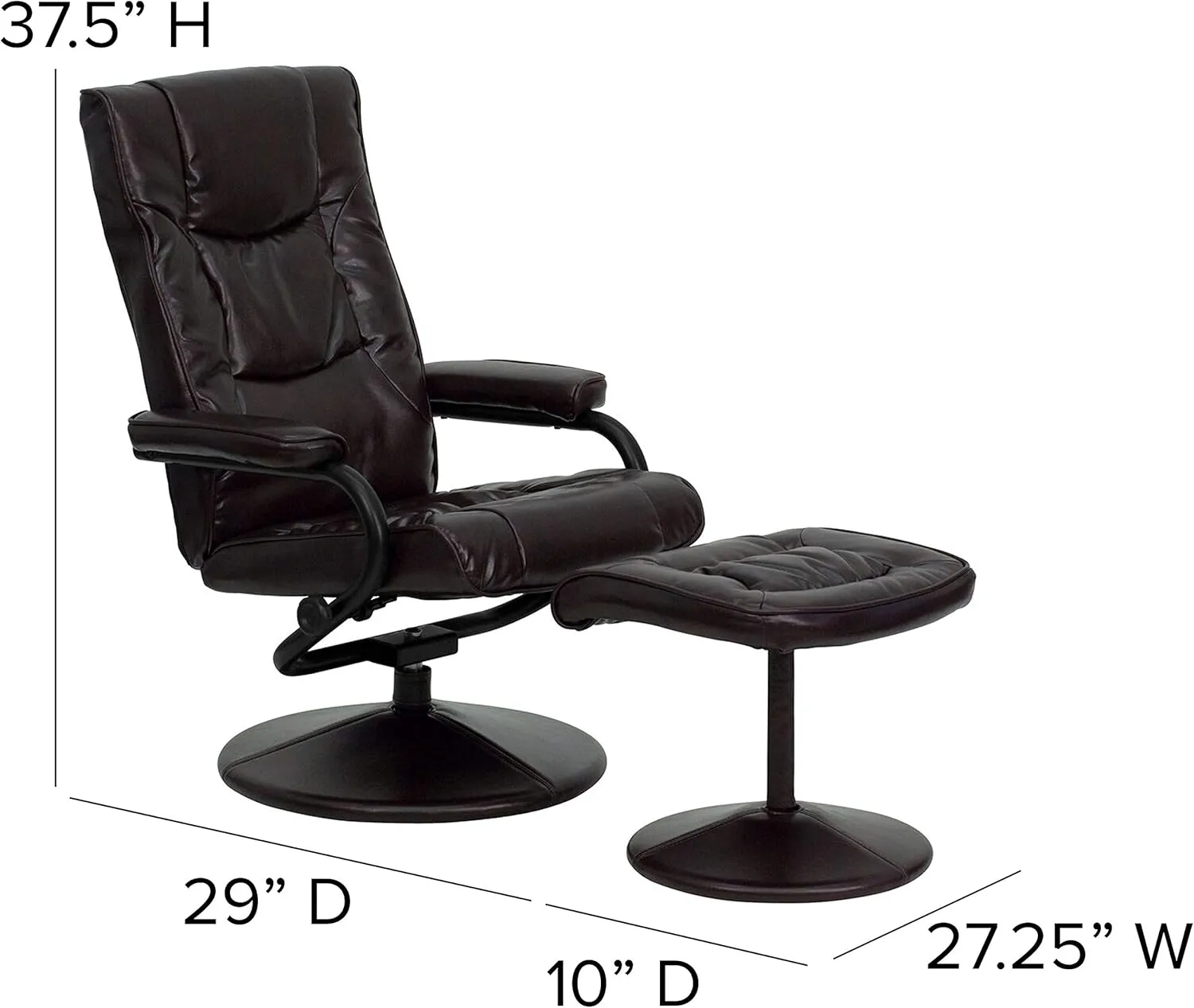 EMMA   OLIVER Contemporary Multi-Position Recliner/Ottoman - Wrapped Base in Brown LeatherSoft