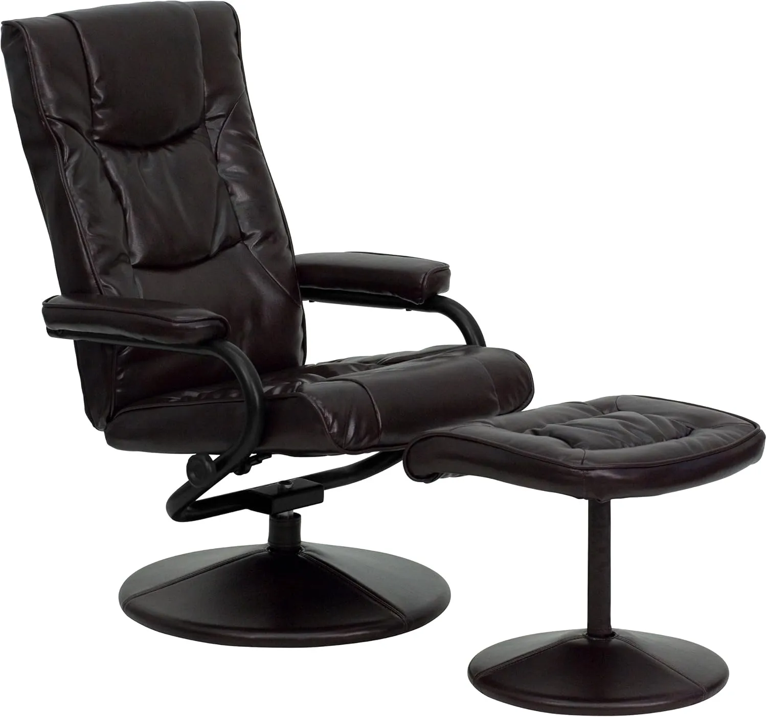 EMMA   OLIVER Contemporary Multi-Position Recliner/Ottoman - Wrapped Base in Brown LeatherSoft