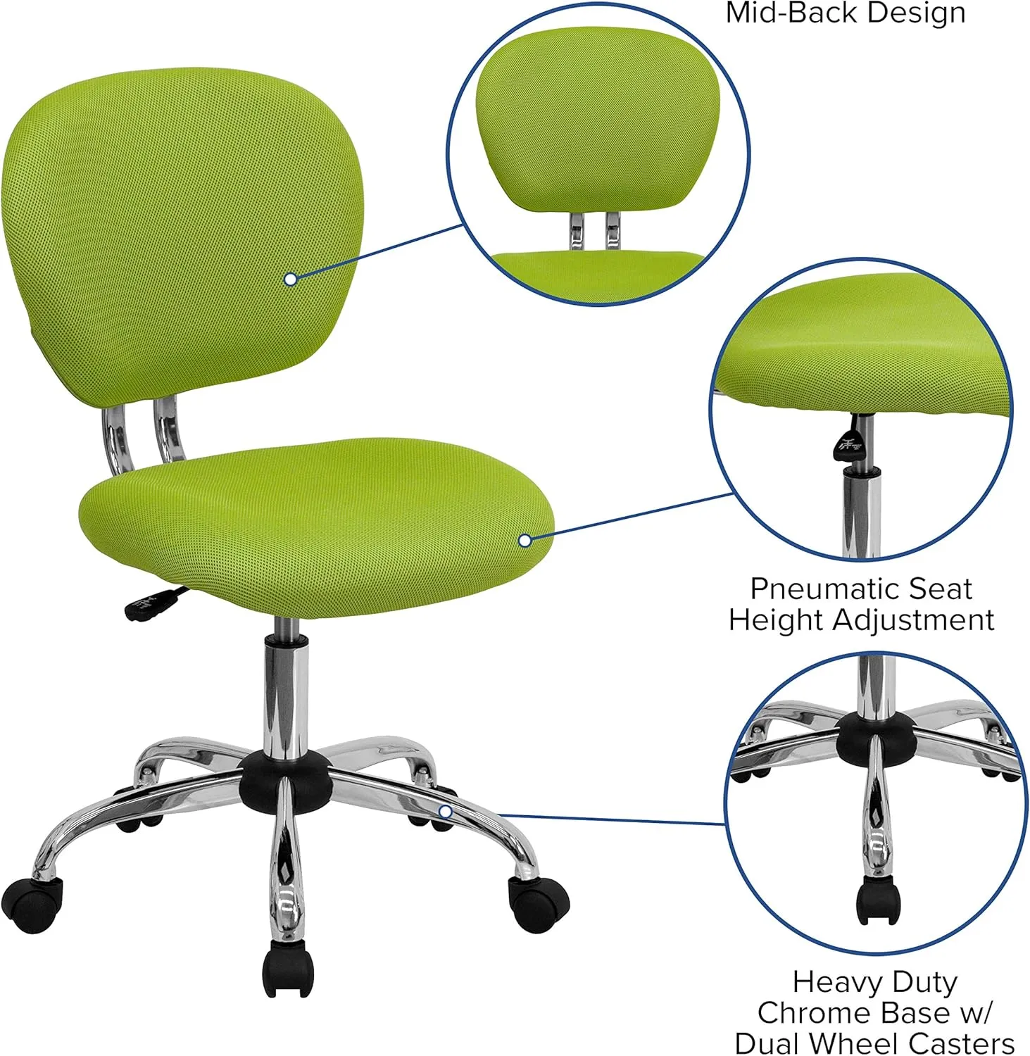 EMMA   OLIVER Mid-Back Apple Green Mesh Padded Swivel Task Office Chair with Chrome Base