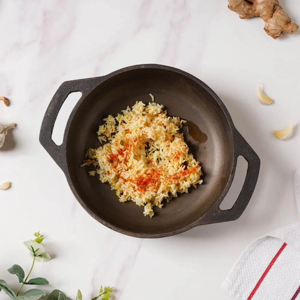 Empress Cast Iron Ultra Smooth Flat Base Kadai 9 Inch
