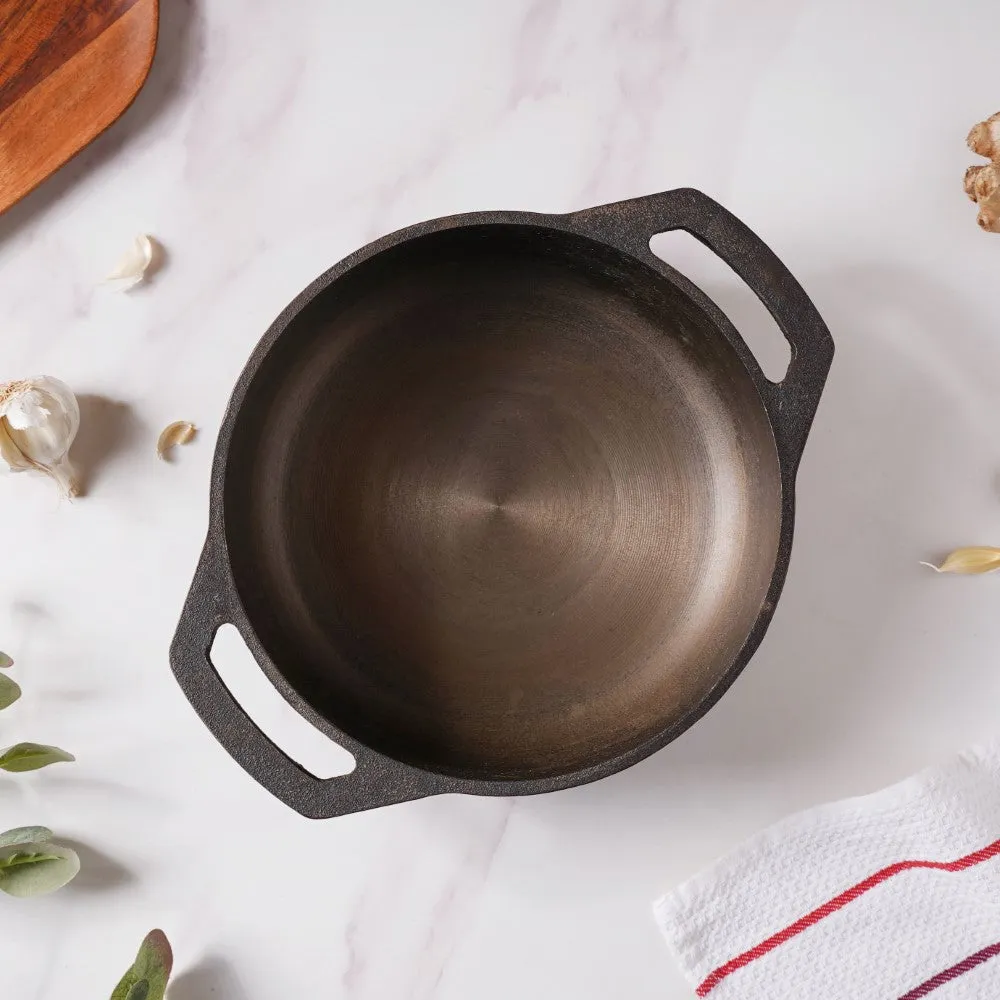 Empress Cast Iron Ultra Smooth Flat Base Kadai 9 Inch