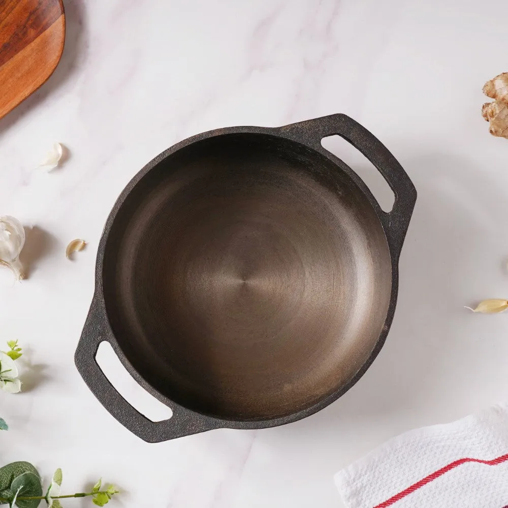 Empress Cast Iron Ultra Smooth Flat Base Kadai 9 Inch