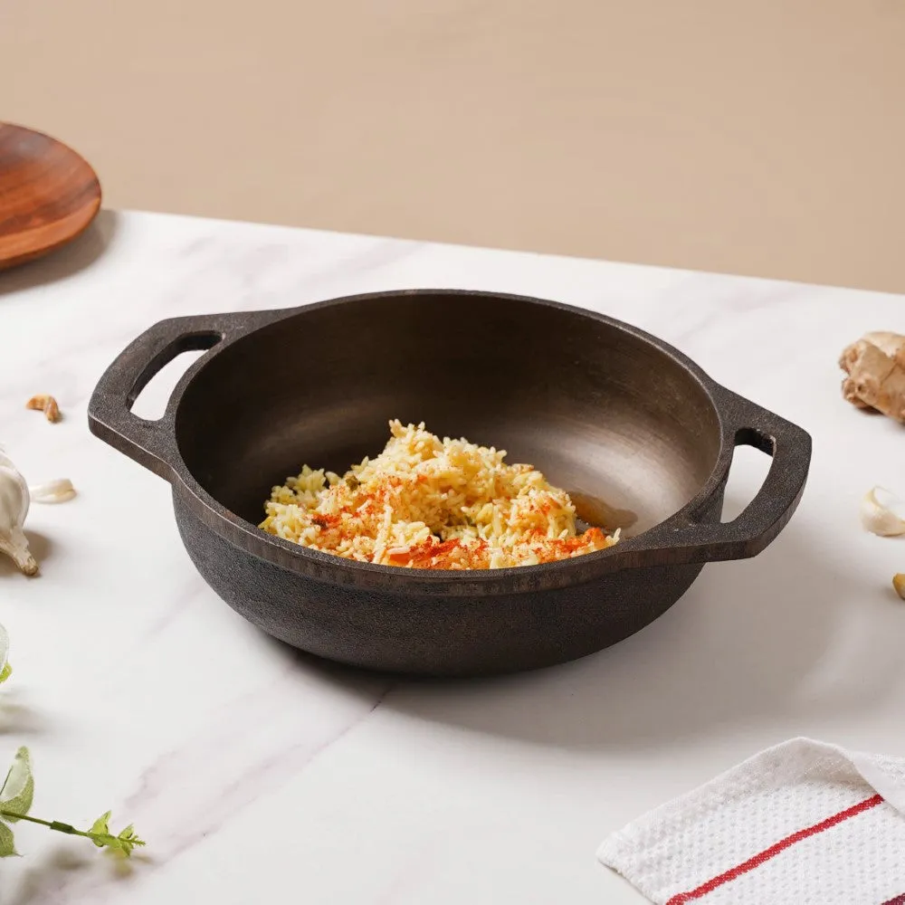 Empress Cast Iron Ultra Smooth Flat Base Kadai 9 Inch