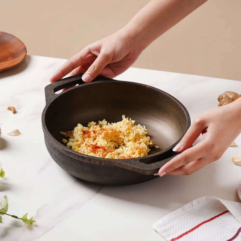 Empress Cast Iron Ultra Smooth Flat Base Kadai 9 Inch