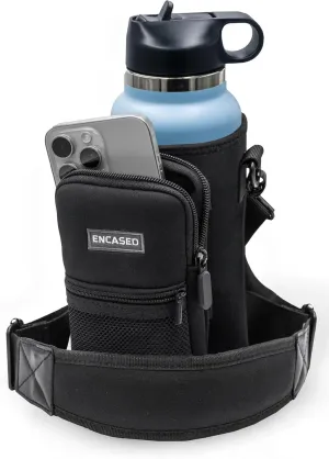 ENCASED Water Bottle Carrier with Strap, Designed for 40 OZ HydroFlask and IronFlask Bottles (Wide Mouth) Adjustable Shoulder Bag and Hand Strap - Insulated Sleeve w/Phone Storage Pocket (Neoprene)