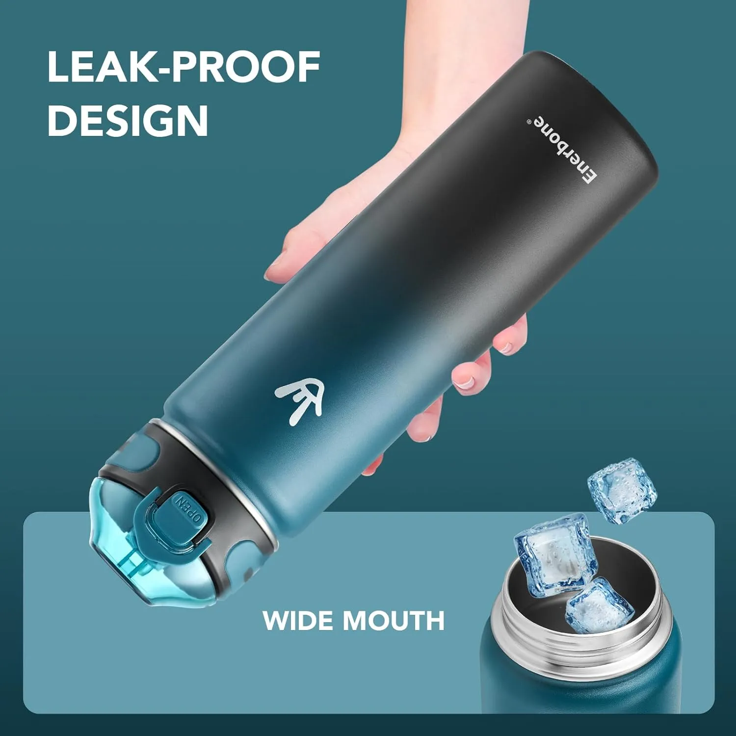 Enerbone Insulated Water Bottle, 24 oz Stainless Steel Water Bottles with Carrying Strap, Double-Wall Vacuum Insulation Thermos, Leakproof Sports Bottle with Straw, Keep Drinks Hot or Cold for Hours