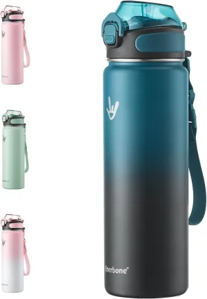 Enerbone Insulated Water Bottle, 24 oz Stainless Steel Water Bottles with Carrying Strap, Double-Wall Vacuum Insulation Thermos, Leakproof Sports Bottle with Straw, Keep Drinks Hot or Cold for Hours