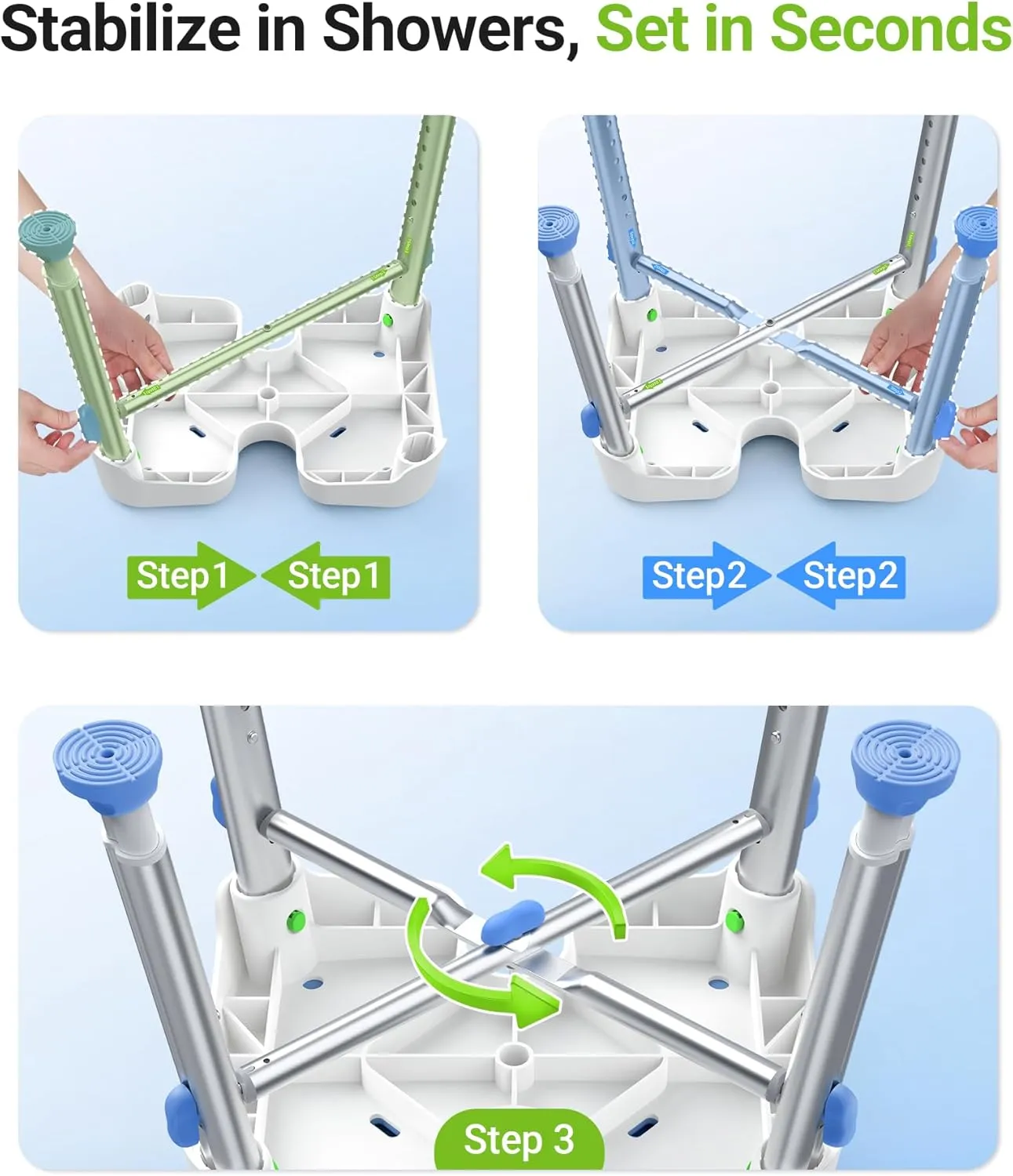 Ergonomic H-Shaped Shower Chair for Inside Shower with EVA Pad, 500 lbs Heavy Duty & Adjustable Shower Chair for Elderly and Disabled, Non-Slip Shower Seat, Tub Bath Chair, Tool-Free, HSA/FSA Eligible