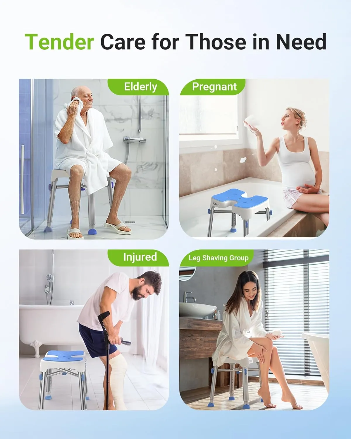 Ergonomic H-Shaped Shower Chair for Inside Shower with EVA Pad, 500 lbs Heavy Duty & Adjustable Shower Chair for Elderly and Disabled, Non-Slip Shower Seat, Tub Bath Chair, Tool-Free, HSA/FSA Eligible