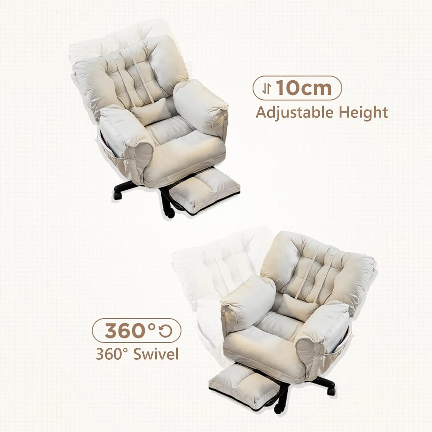 Ergonomic Home Computer Chairs with Tiltable Back, Comfortable Upholstered Swivel Office Desk Chair, Adjustable Height Vanity Chair, Easy to Assemble