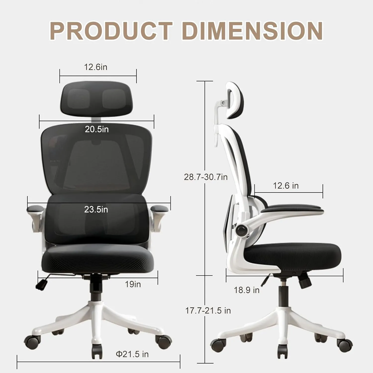 Ergonomic Office Chair Computer Desk Chairs with Flip-up Armrests and Lumbar Support, High Back Mesh Gaming Chairs Rolling Work Swivel Task Chairs with Adjustable Headrest