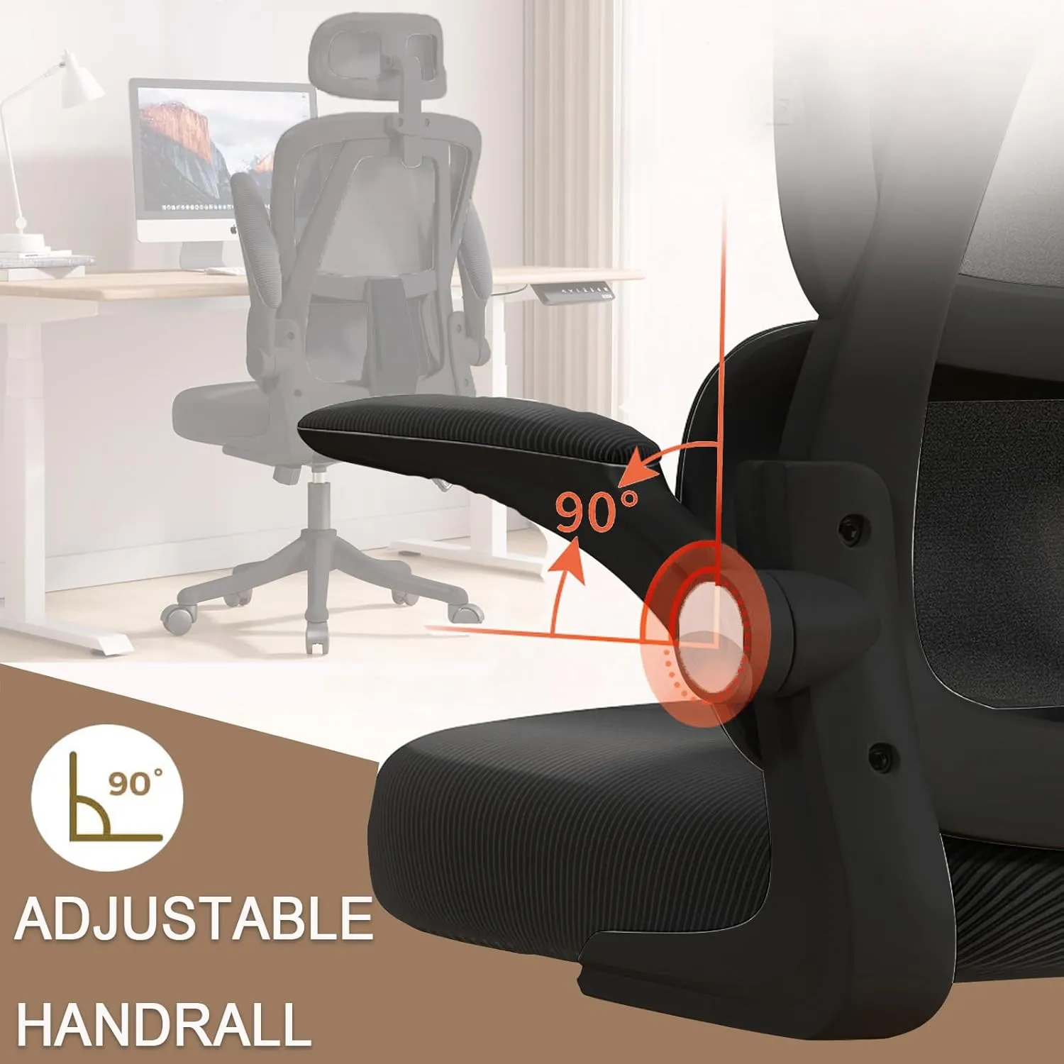 Ergonomic Office Chair Computer Desk Chairs with Flip-up Armrests and Lumbar Support, High Back Mesh Gaming Chairs Rolling Work Swivel Task Chairs