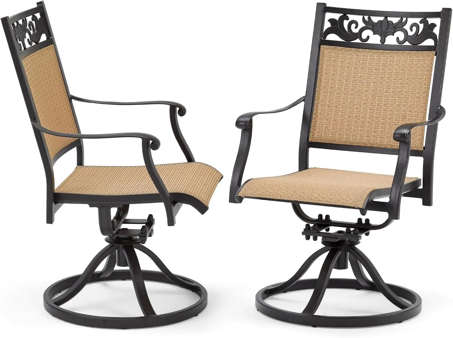 EROMMY Patio Swivel Chairs Set of 2, All-Weather Cast Aluminum and Outdoor Swivel Rocker Chairs for Backyard, Garden, Deck, Porch, Balcony, Brown