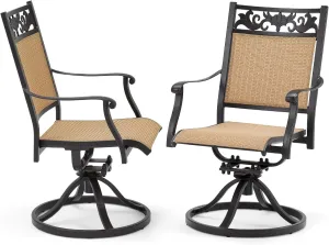 EROMMY Patio Swivel Chairs Set of 2, All-Weather Cast Aluminum and Outdoor Swivel Rocker Chairs for Backyard, Garden, Deck, Porch, Balcony, Brown