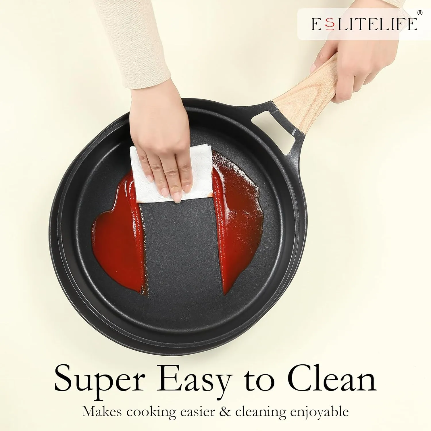 ESLITE LIFE Nonstick Deep Frying Pan Skillet with Lid, Healthy Granite Coating Egg Omelette Pan Stone Cookware Chef's Pan, PFOA Free(Black, 9.5 Inch)