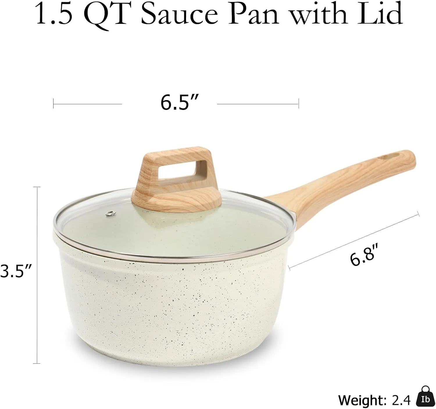 ESLITE LIFE Nonstick Sauce Pan with Lid, 1.5 QT Small Soup Pot Compatible with All Stovetops (Gas, Electric & Induction), PFOA Free, White