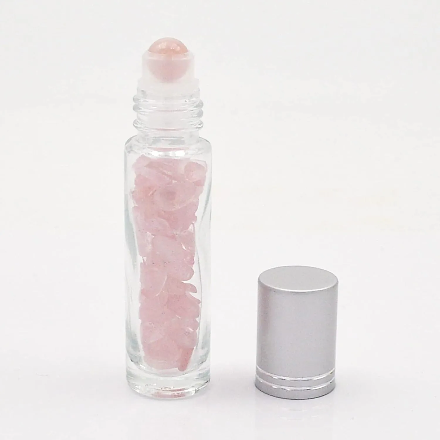 Essential Oil Roller Bottle EVA Carrying Travel Case and 10pcs Essential Oil Gemstone Roller Ball Bottles Frosted Glass Inside 10ml Healing Crystal Chips Feng Shui Roller (Rose Quartz)