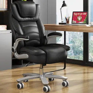 Executive Office Chair, Big and Tall Office Chairs for Heavy People 400lbs Wide Seat, High Back Leather Office Chair Lumbar Support with Adjustable Armrest, Office Desk Chair (Black)