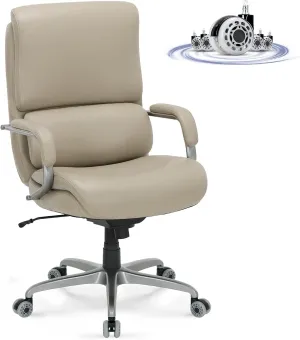 Executive Padded Leather Office Chair-Ergonomic Lumbar Support, Desk Chair for Home and Office with Flip-up Arms, High Back, Adjustable Desk Computer Chair for Work, Meeting, Beige,300lbs