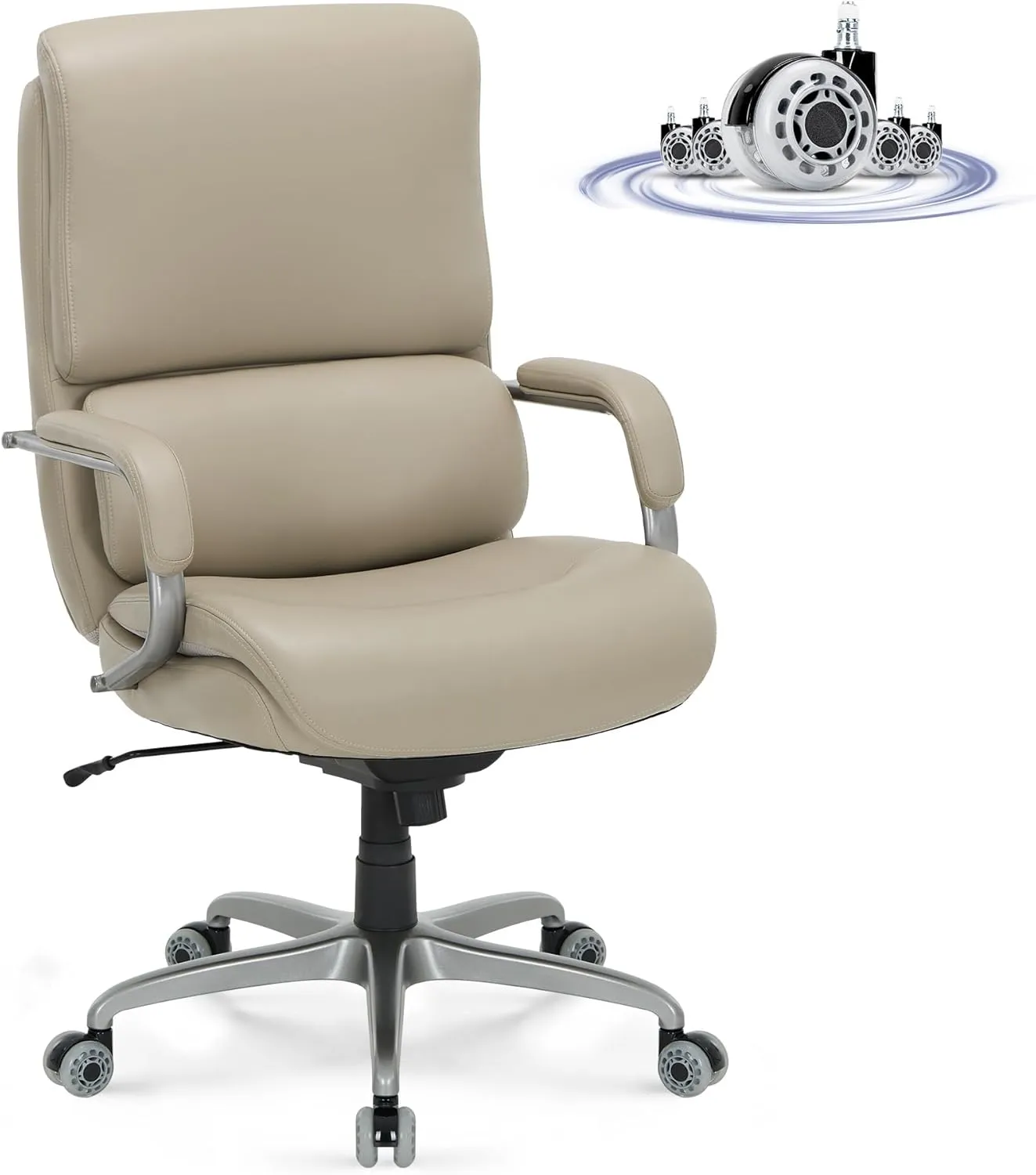 Executive Padded Leather Office Chair-Ergonomic Lumbar Support, Desk Chair for Home and Office with Flip-up Arms, High Back, Adjustable Desk Computer Chair for Work, Meeting, Beige,300lbs