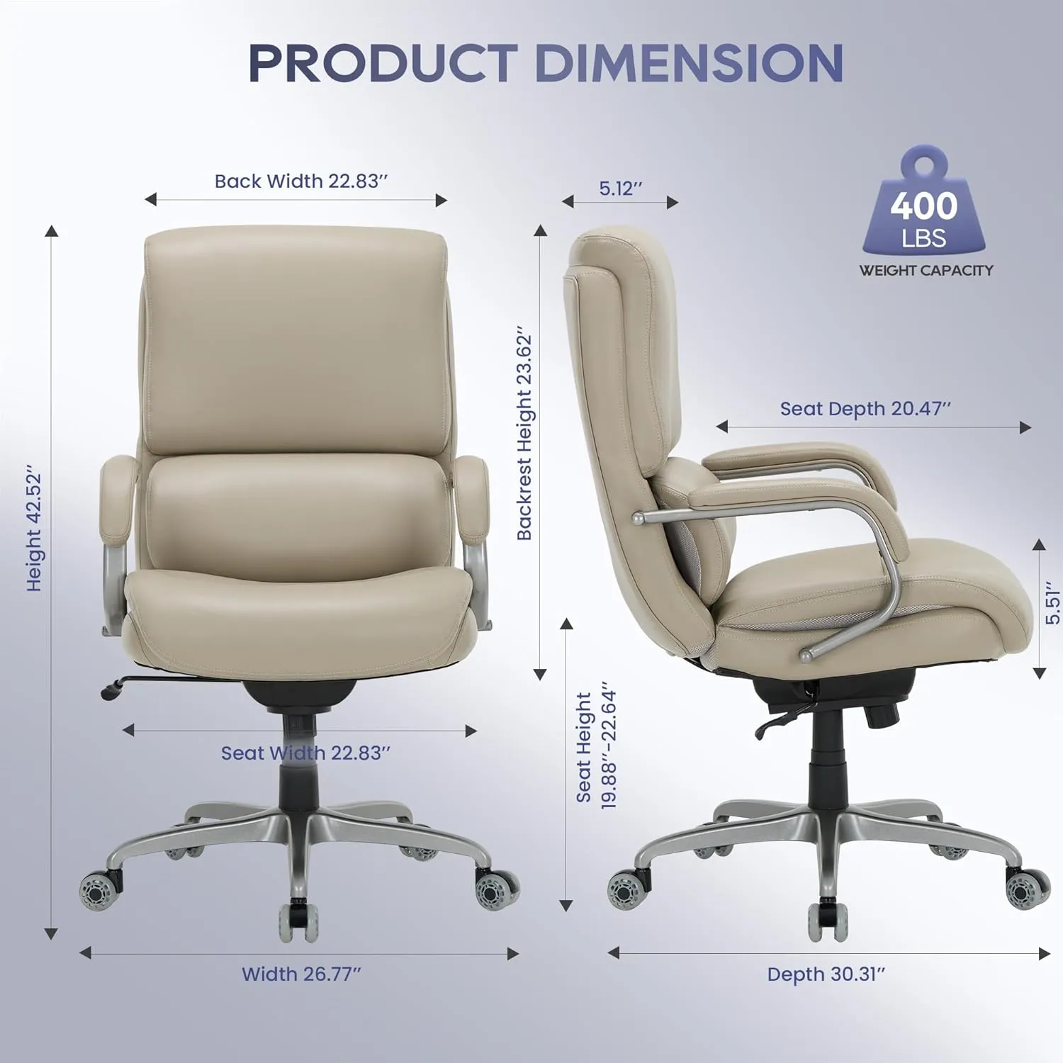Executive Padded Leather Office Chair-Ergonomic Lumbar Support, Desk Chair for Home and Office with Flip-up Arms, High Back, Adjustable Desk Computer Chair for Work, Meeting, Beige,300lbs