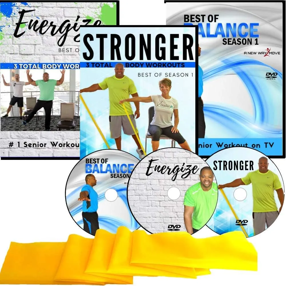 Exercise for Seniors DVD Collection- 6 Total Body Workouts   10 Balance Workouts   Resistance Band   3 Bonus Senior Exercise Gifts- Easy to Follow. Fun to do! Exercise videos for seniors you will love