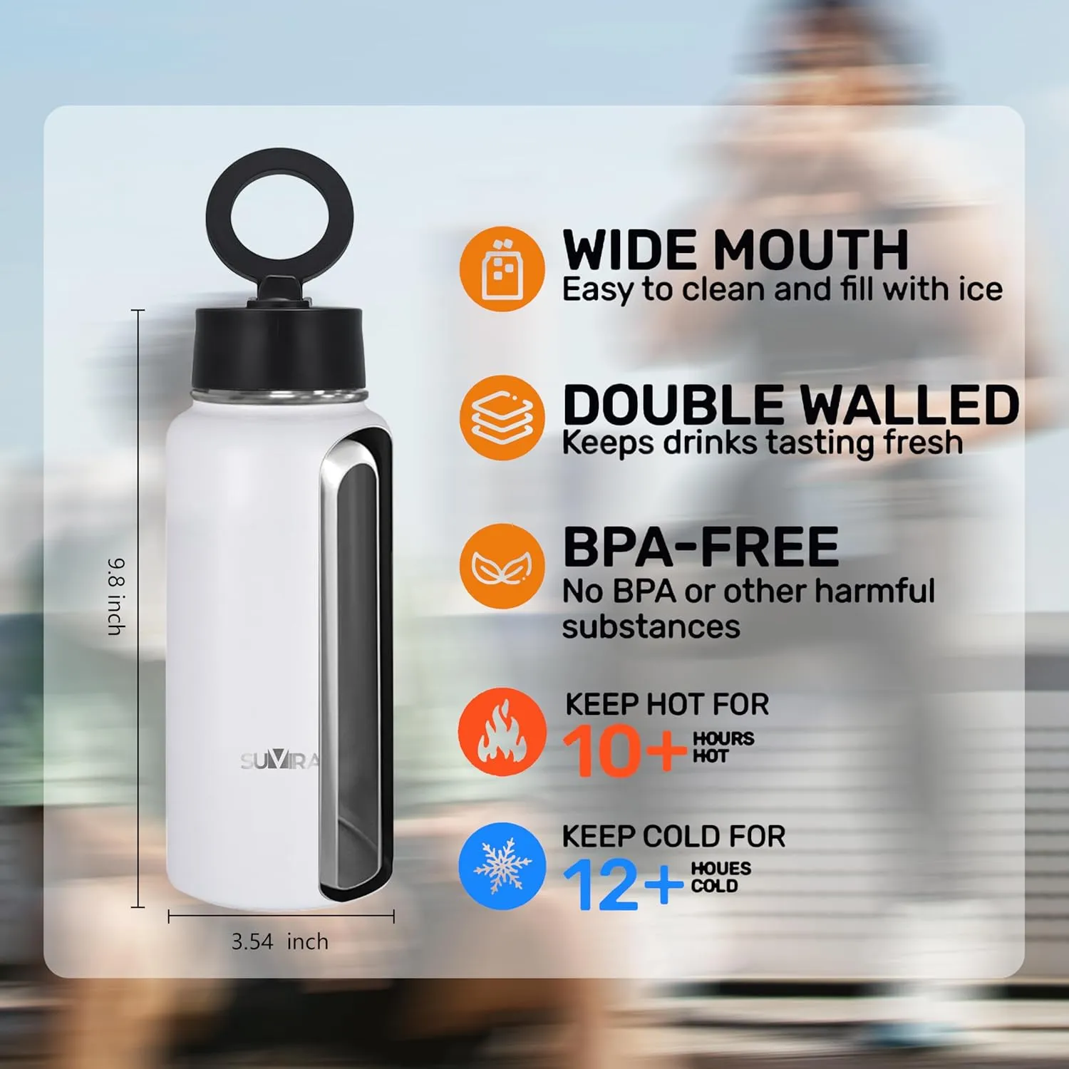 Explore The Ultimate in Hydration:Magnetic lid/Water Bottle with 2Lids Pack/Leak Proof/Double Wall Stainless Steel Insulation withTripod,Phone Holder Sport,Gym and Travel