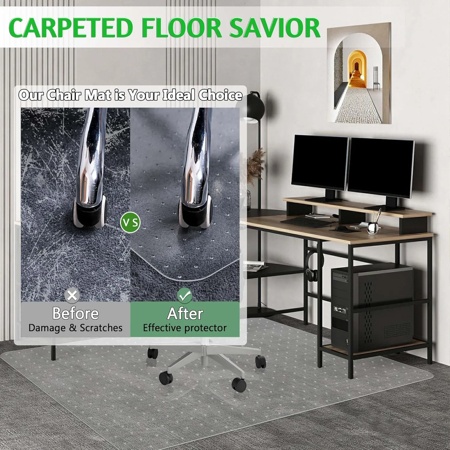 Extra Large Office Chair Mat for Carpet, 35" x 55" Clear Desk Chair Mat for Low Pile Carpeted Floors- Easy Glide Plastic Floor Mat for Office Chair on Carpet
