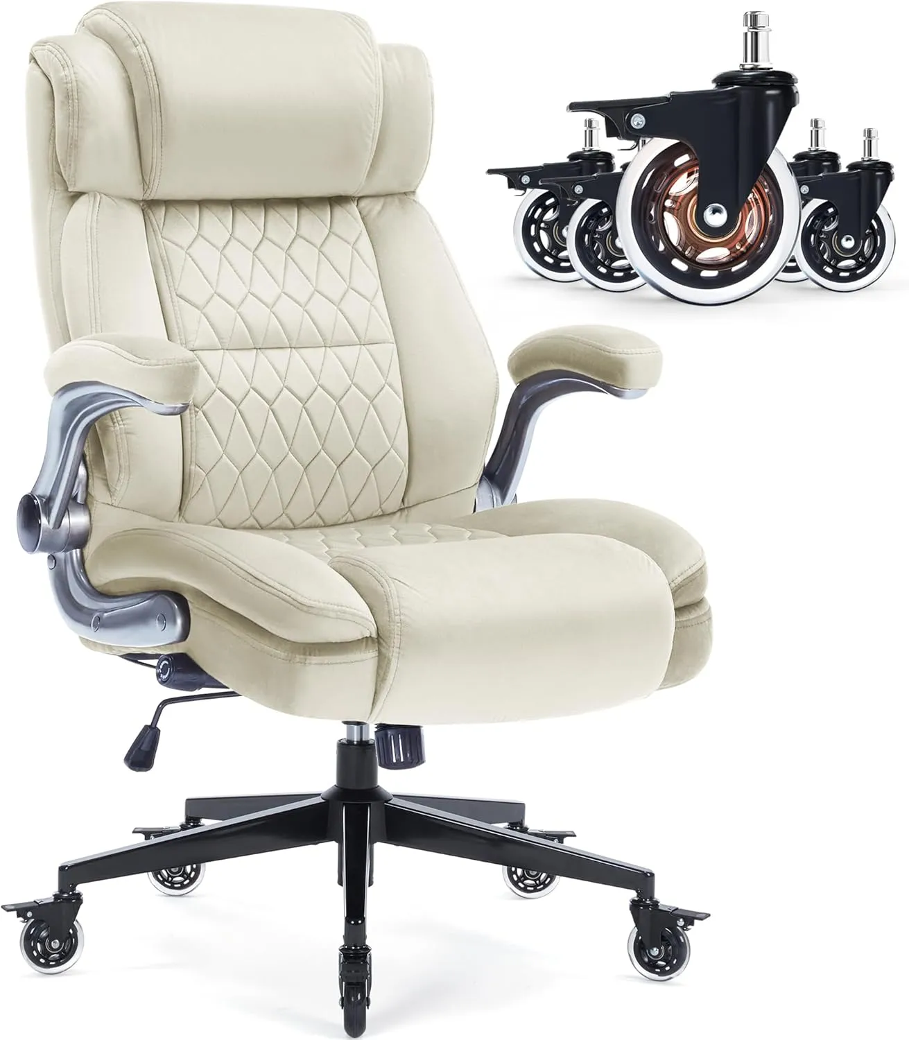 Fabric High Back Office Chair 400lbs-Adjustable Built-in Lumbar Support，Flip Arms, Locking Wheels-Ergonomic Computer Desk Chair with Heavy Duty Base，Thick Padded Large Work Chairs for Adults Men Women