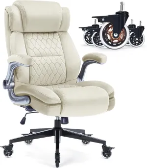 Fabric High Back Office Chair 400lbs-Adjustable Built-in Lumbar Support，Flip Arms, Locking Wheels-Ergonomic Computer Desk Chair with Heavy Duty Base，Thick Padded Large Work Chairs for Adults Men Women