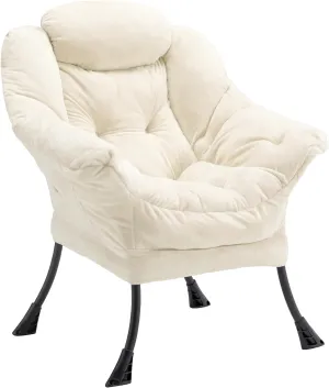 Fabric Lazy Chair for Adults, Oversized Upholstered Sofa Chair, Plush Comfy Lounge Chair with Large Side Storage Pocket, Thick Padded Reading Chair for Living Room, Bedroom, Study Room, Beige