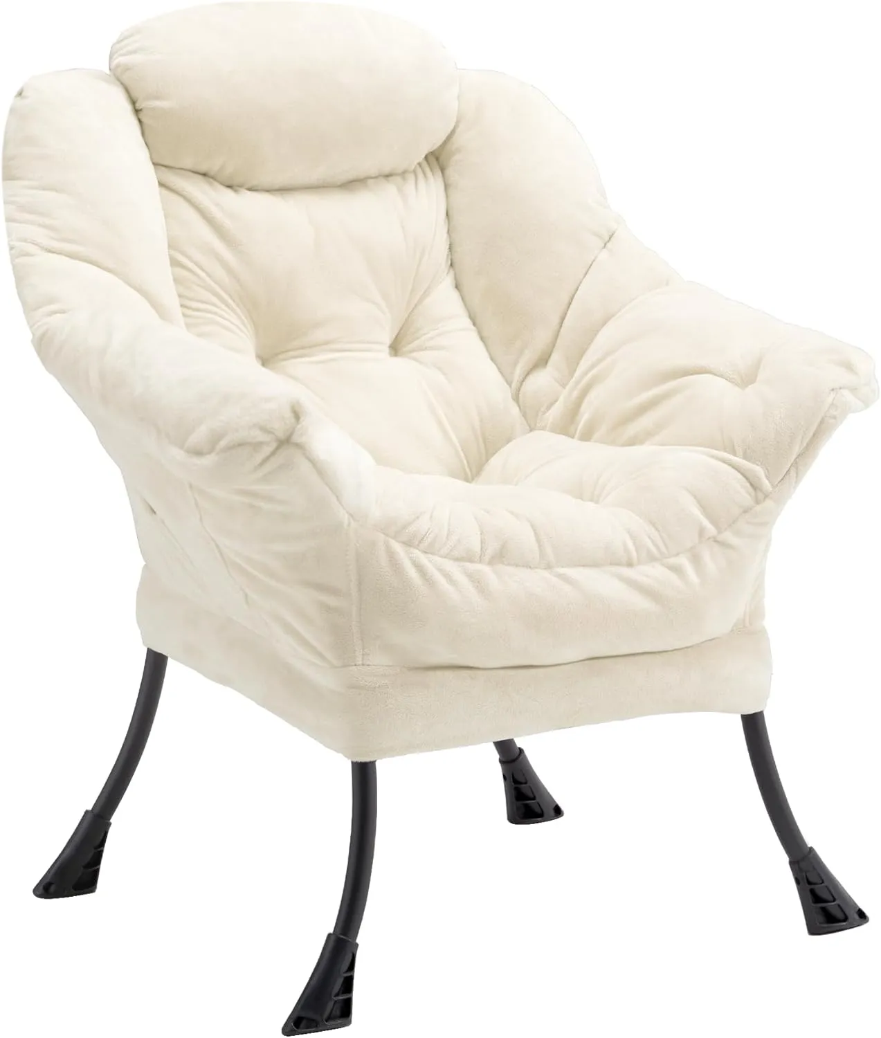 Fabric Lazy Chair for Adults, Oversized Upholstered Sofa Chair, Plush Comfy Lounge Chair with Large Side Storage Pocket, Thick Padded Reading Chair for Living Room, Bedroom, Study Room, Beige