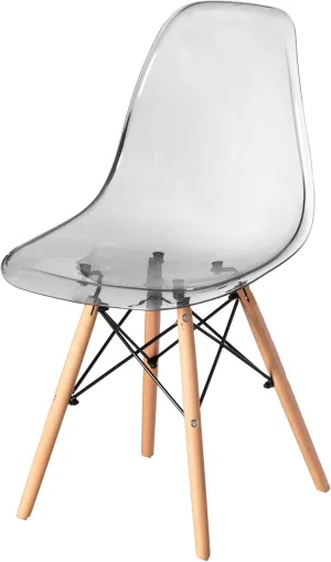 Fabulaxe Mid-Century Modern Style Dining Chair with Wooden Dowel Eiffel Legs, DSW Transparent Plastic Shell Accent Chair (Gray)