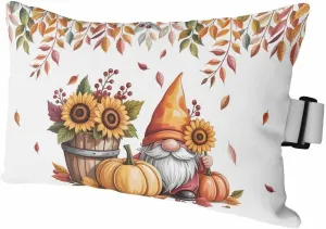 Fall Outdoor Head Resting Pillows with Insert Sunflower Pumpkin Thanksgiving Gnome Fall Leaf Berry 1 Pack Waterproof Lumbar Pillows with Elastic Strap for Patio Recliner Beach Chair, 11”x16”