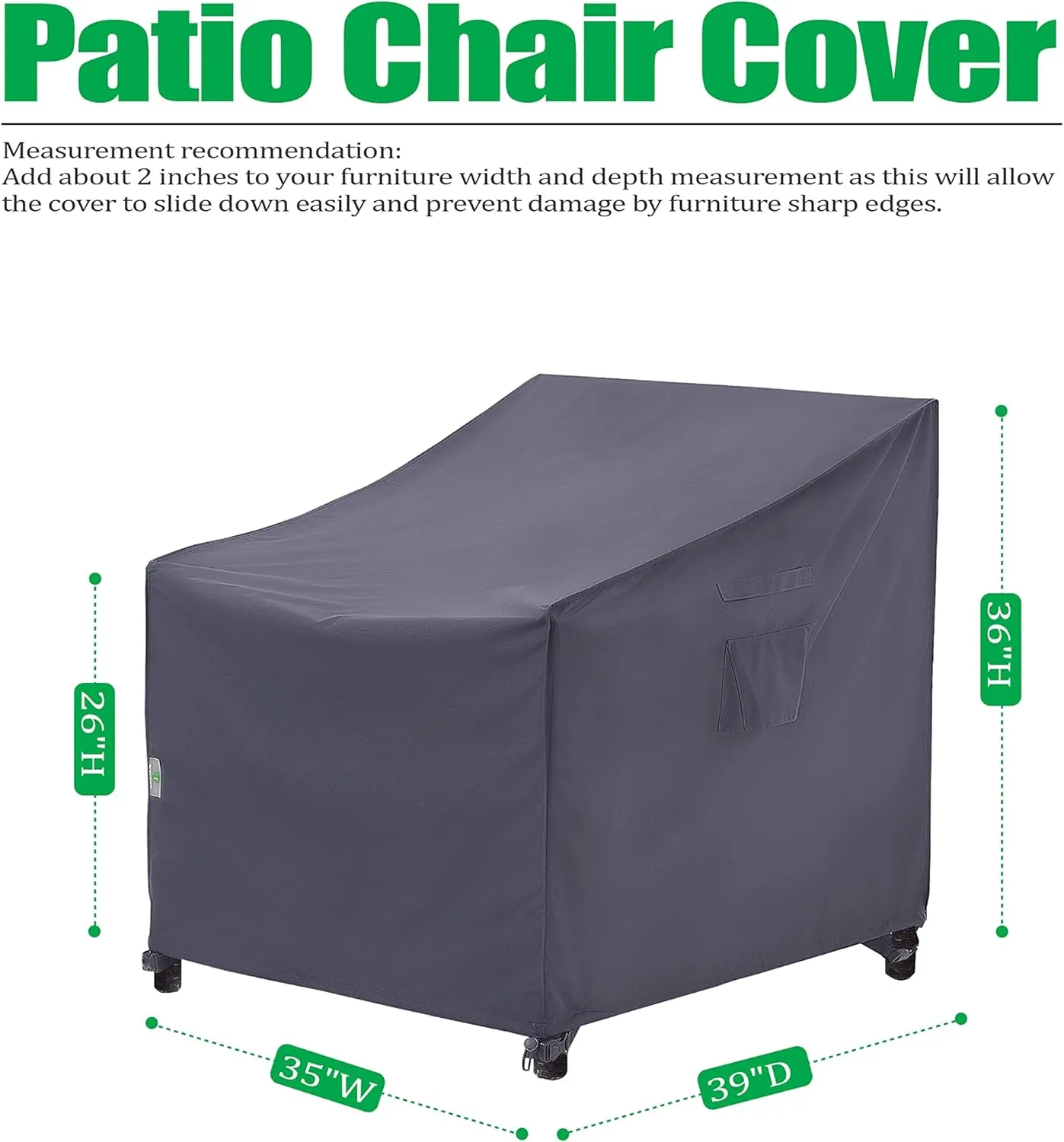 F&J Outdoors Patio Chair Cover - Heavy Duty Waterproof UV Resistant, Grey, 2Pack, 35" W x 39" D x 36" H